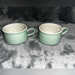 2 Hall Mug Pottery Soup Bowl Mint Green Handle Drinkware Vintage